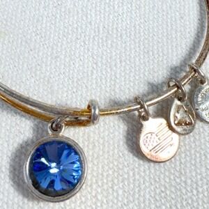 Alex‎ and Ani Blue Crystal Charm Bangle Accents Gold-Tone Expandable Bracelet